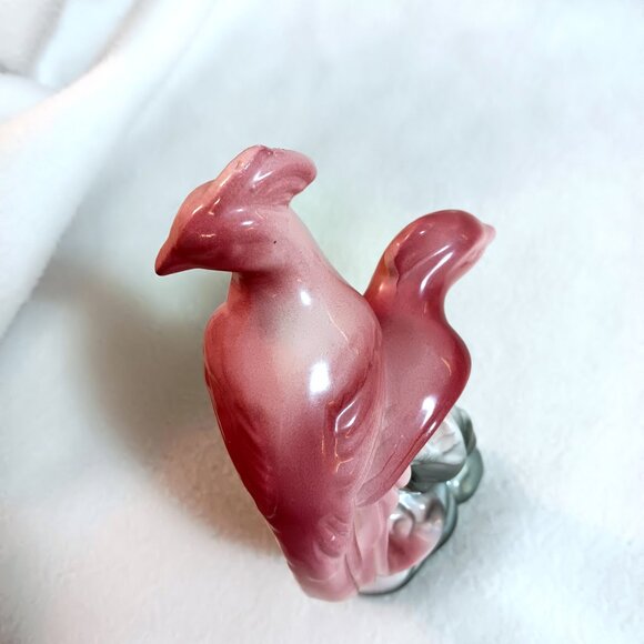 L.A. Pottery birds w/ crests figurine rose & olive green MCM - Picture 5 of 9